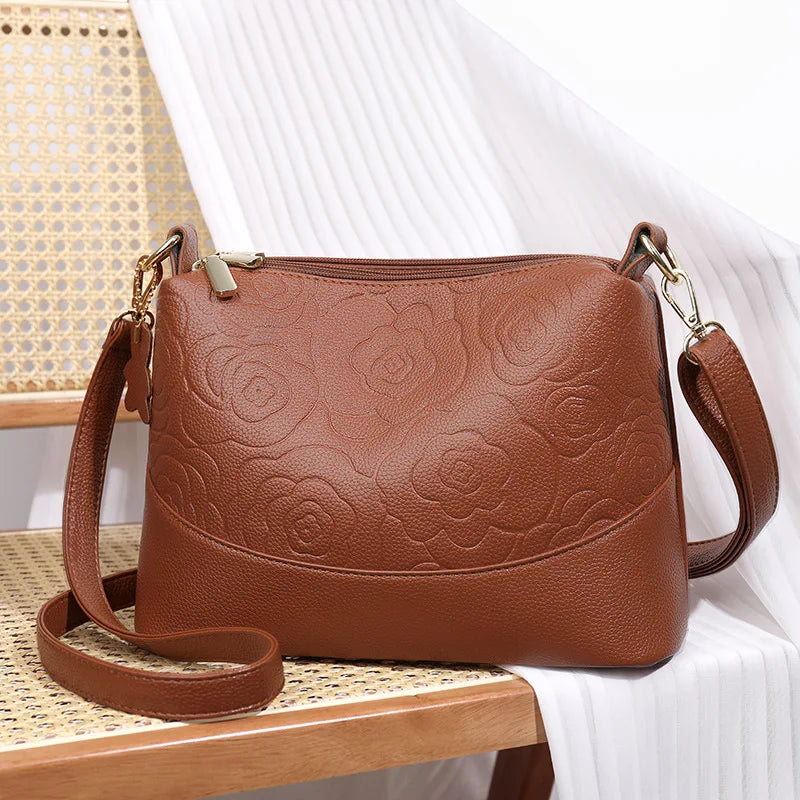 Multi-Layer Large Capacity Single Shoulder Underarm Bag Multi-Function Casual Soft Leather Crossbody