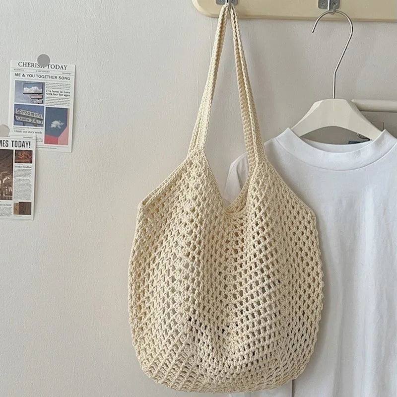Summer Beach Tote Shoulder Bag Straw Weav Handbag Large Capacity Vacation Weaving Hollow Bags Women