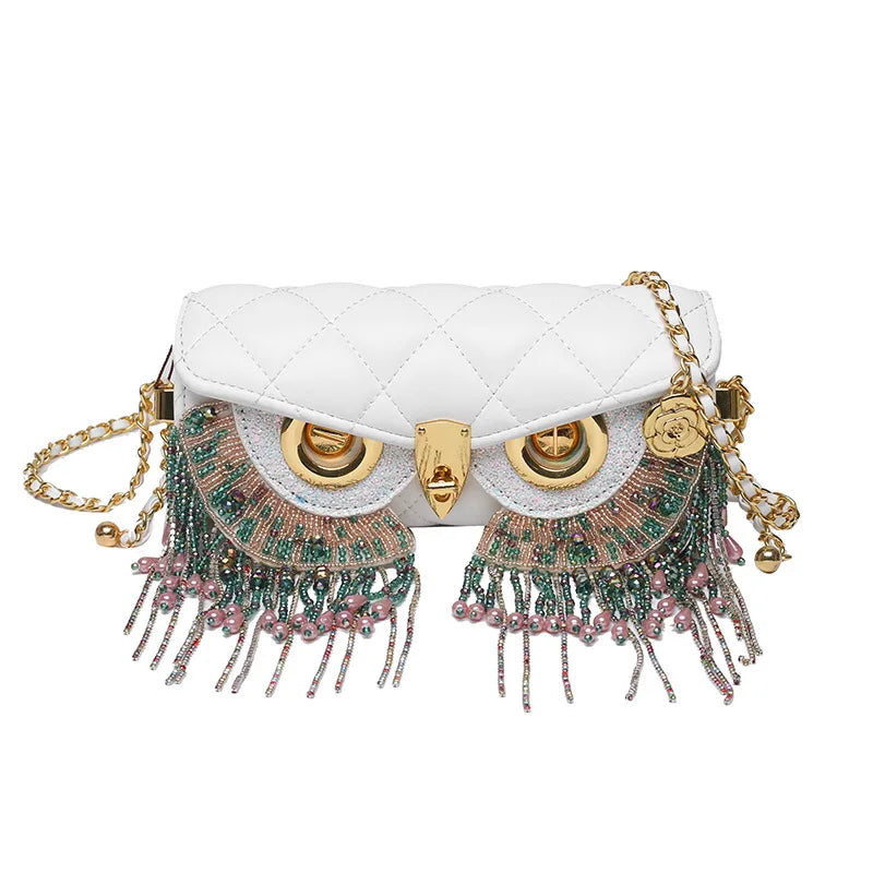 Tassel Bag Crossbody Bags Woman Shoulder Owl Chain Small Square Purse Handbags Designer