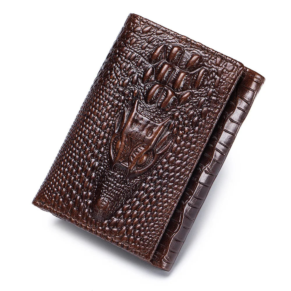 Photo Album Slot Anti-Theft Money Holder Men S Genuine Leather Crocodile Pattern Wallet Multiple