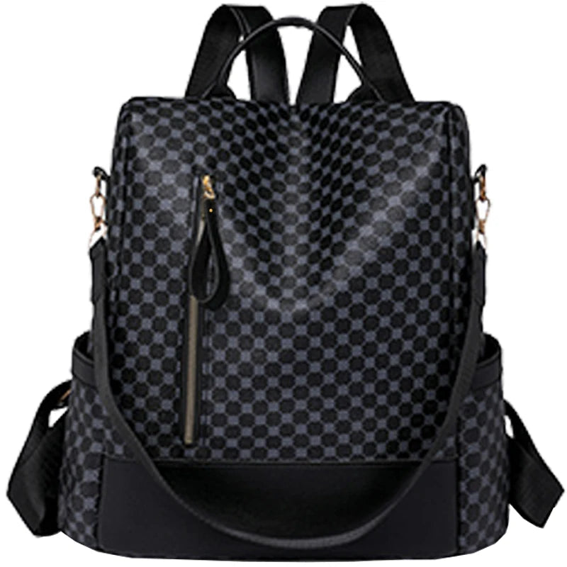 Multi-Color Checkered Casual Backpack Versatile Multi-Compartment