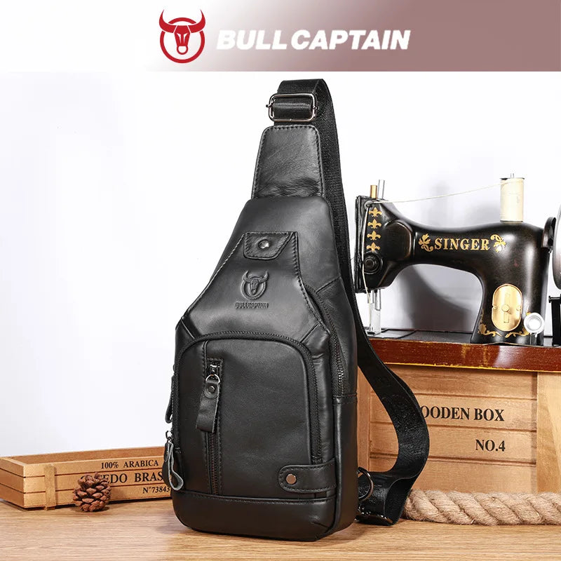 Top-Grain Cowhide Men S Soft Genuine Leather Outdoor Casual Large-Capacity Flat Crossbody Bag Chest
