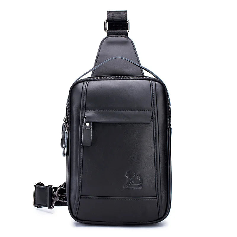 Men S Cowhide Chest Bag Retro Oil-Wax Leather Casual Chest Bag Large-Capacity Vertical
