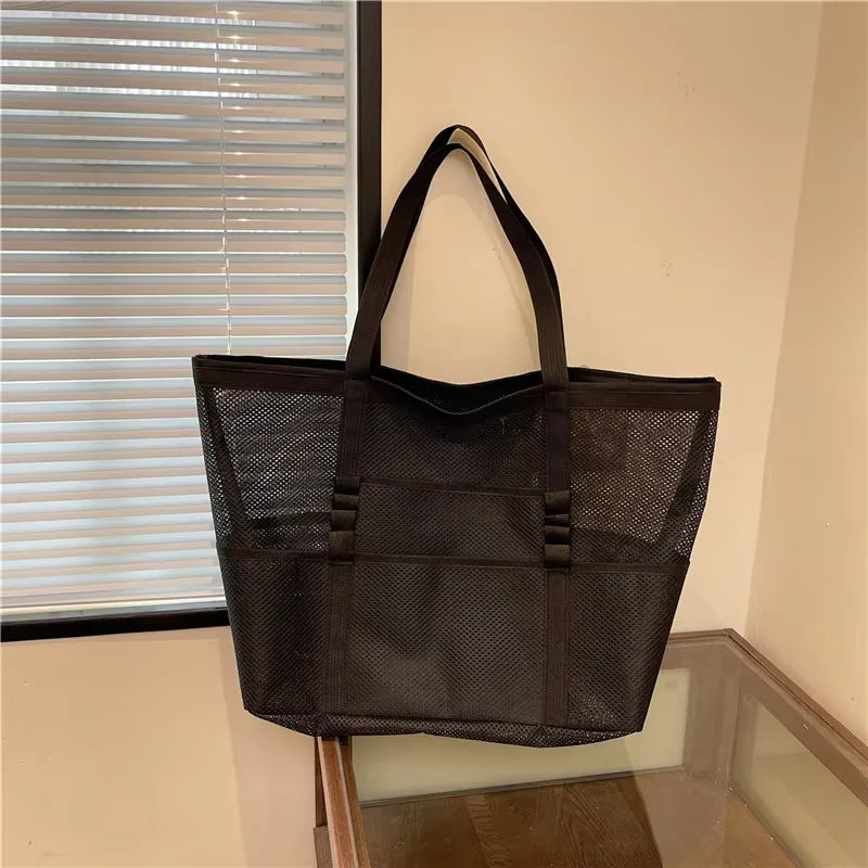 Homefish Durable Mesh Beach Tote Bag Multipocket Waterproof Beach Bag Underwear Pocket Summer Towels