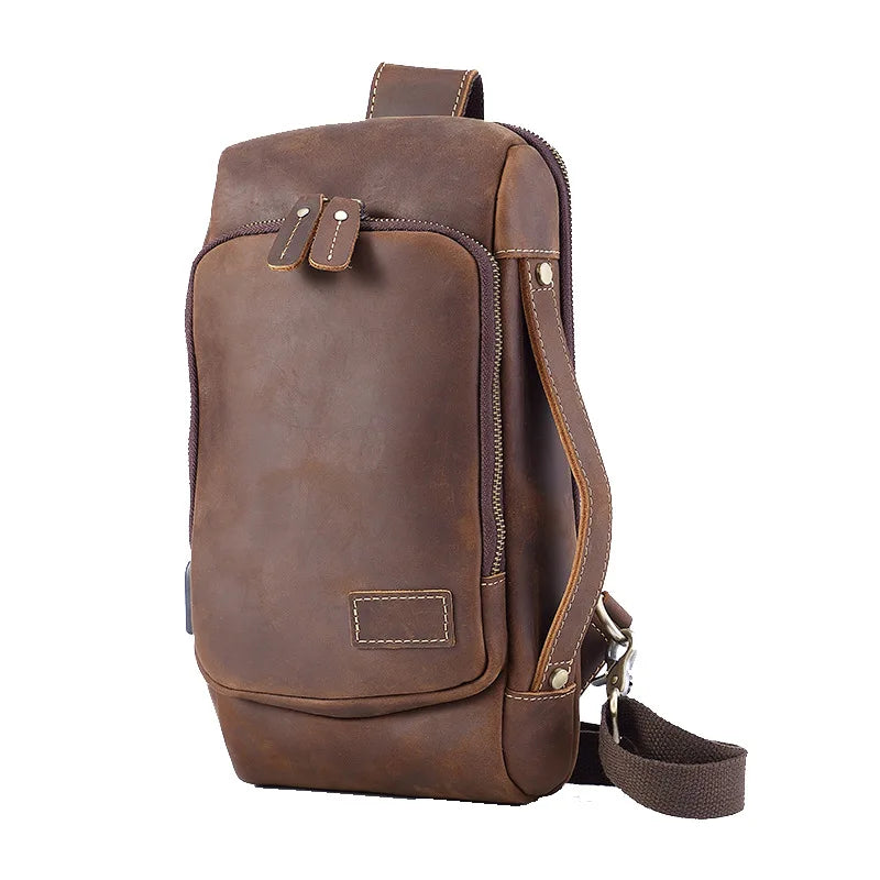 Retro Men S Chest Bag Genuine Leather Chest Large-Capacity Hand-Held Crossbody Backpack