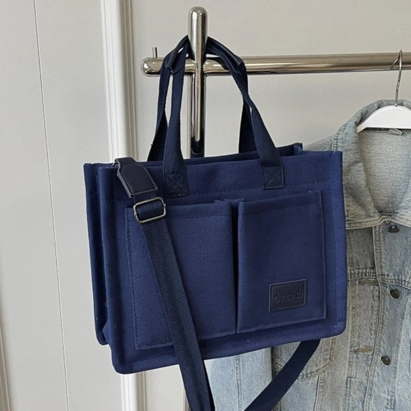 Canvas Tote Handbag with Detachable Shoulder Strap