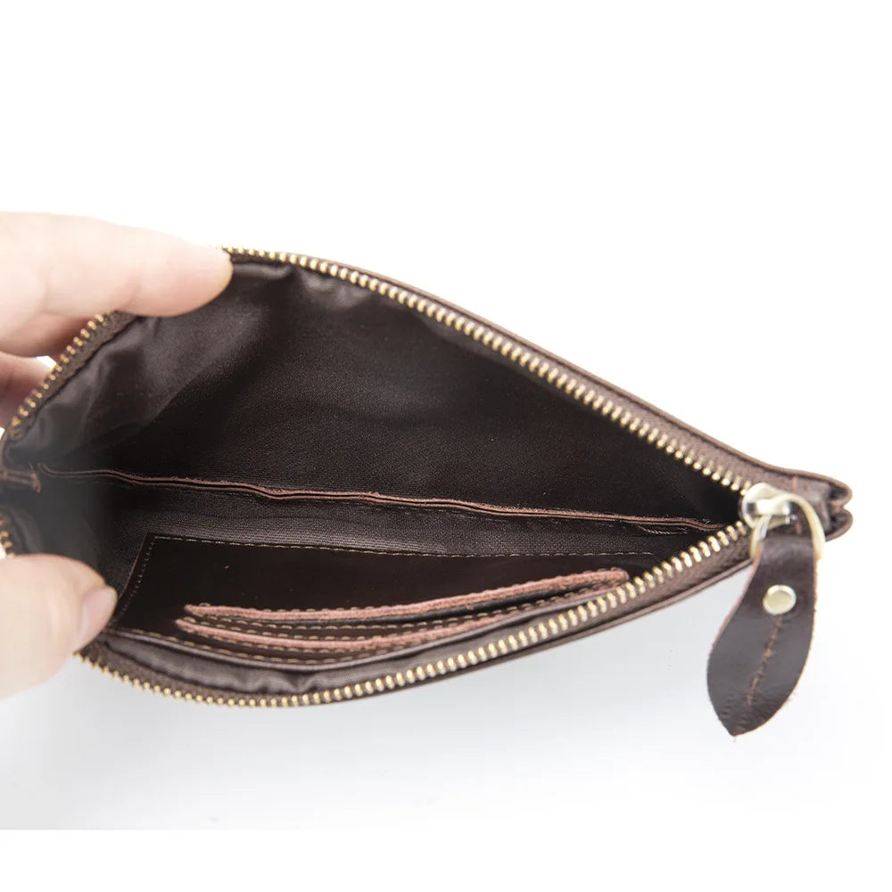 Unisex Genuine Leather Long Zipper Wallet Clutch Thin Top Layer Cowhide Oil Wax Leather Retro Wallet