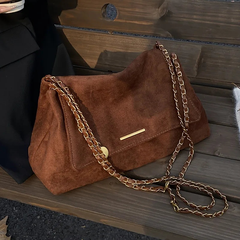 Retro Suede Chain Shoulder Bag – Large Capacity Crossbody Handbag for Women