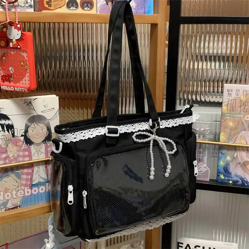 Y2k Cute Japanese Ita Shoulder Bag Lolita Girls Transparent Tote Large Capacity Crossbody Casual Diy