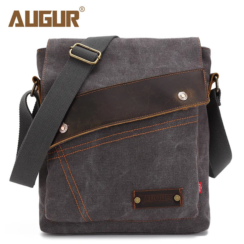 Men S Canvas Leather Patchwork Crossbody Single-Shoulder Bag