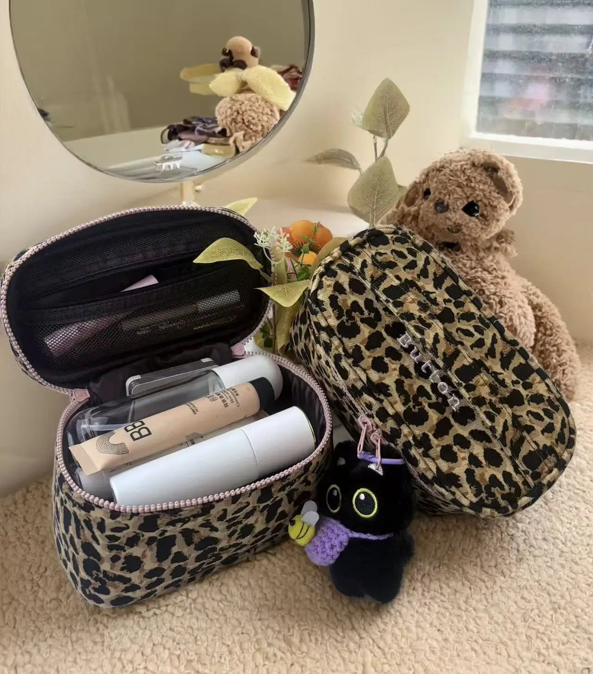Coin Purseleopard Print Small Square Box Three-Dimensional Makeup Bag - Waterproof