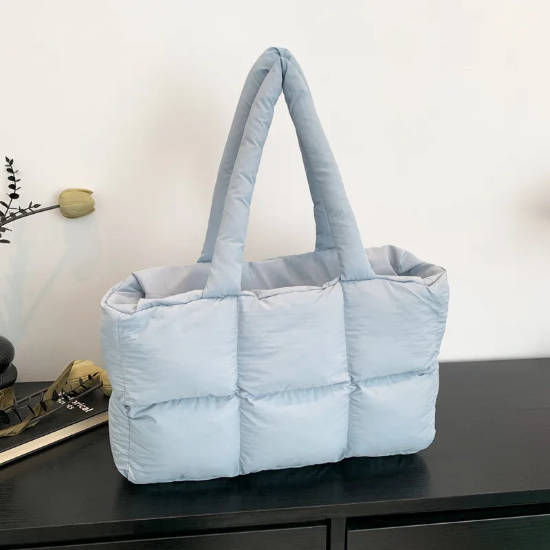 Quilted Puffer Tote Bag for Women – Large Lightweight Nylon Shoulder Bag