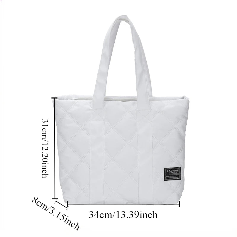 Large Quilted Nylon Tote Bag – Lightweight Women's Shoulder Handbag