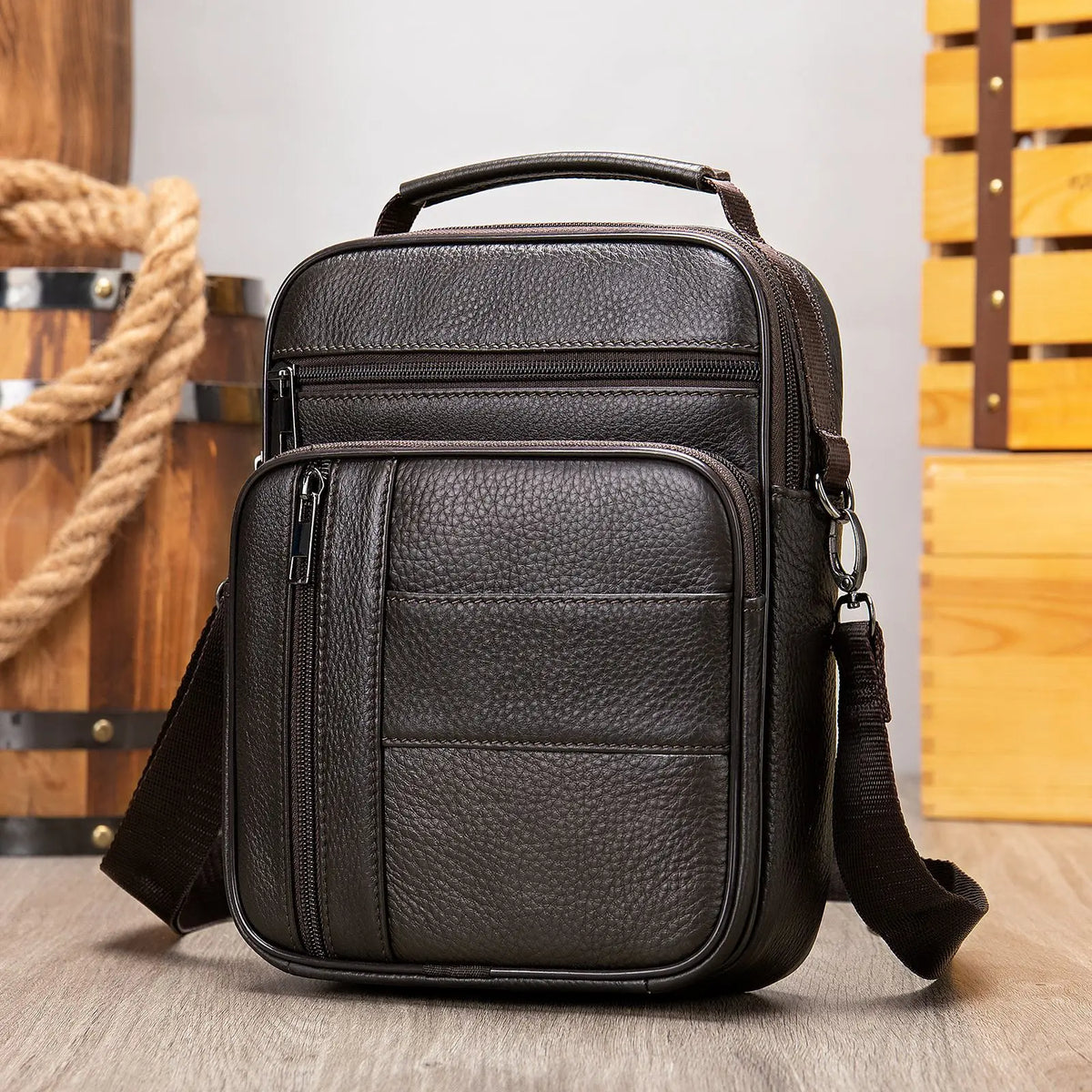Leather Vertical Cross-Body Shoulder Bag Leisure Business Cowhide Large Capacity Waterproof Satchel