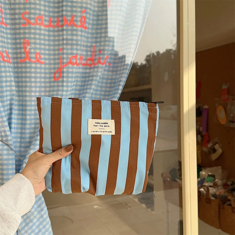 Contrast Color Women S Stripe Storage Bags Cute Large Capacity Female Cosmetic Bag Makeup Case