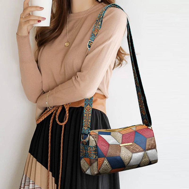 Neutral Square Bag Color-Blocking Patchwork Bag Commuting Single-Shoulder Crossbody Bag
