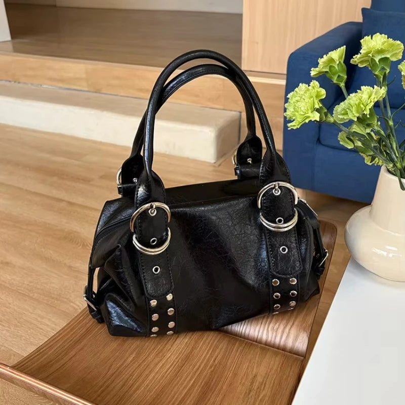 Rivet Women Shoulder Bag Pu Leather Girl Motorcycle Bolsa Feminina Female Underarm Ladies Big