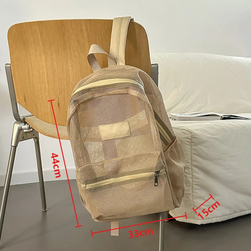 Lightweight Foldable Mesh Backpack Durable Wear Resistant Beach Knapsack Multi Pockets School Gym