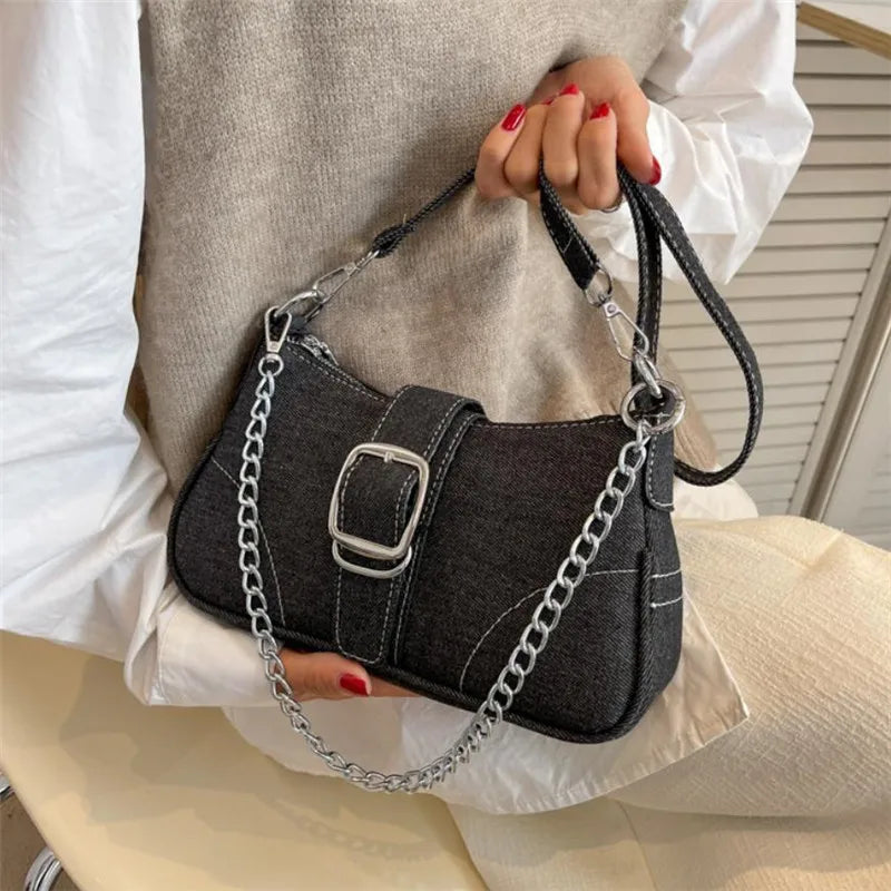 Rivet Studded Shoulder Bag – Women's Casual Underarm Purse with Chain
