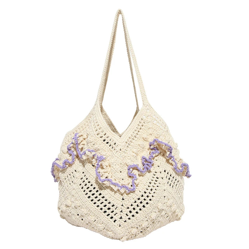 Yarn Lace Hollow Out Shoulder Bags Summer Solid Color Women S Brand Sewing Beach Vacation Handbags
