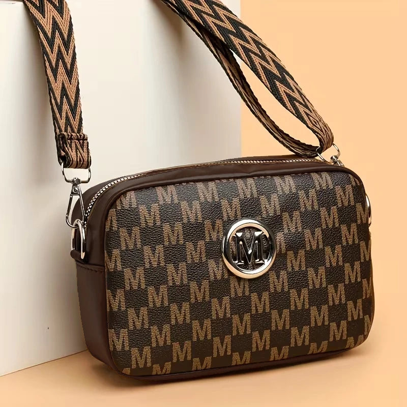 Lassic Check Pattern Pu Leather Small Sling Bag Replaceable Shoulder Strap