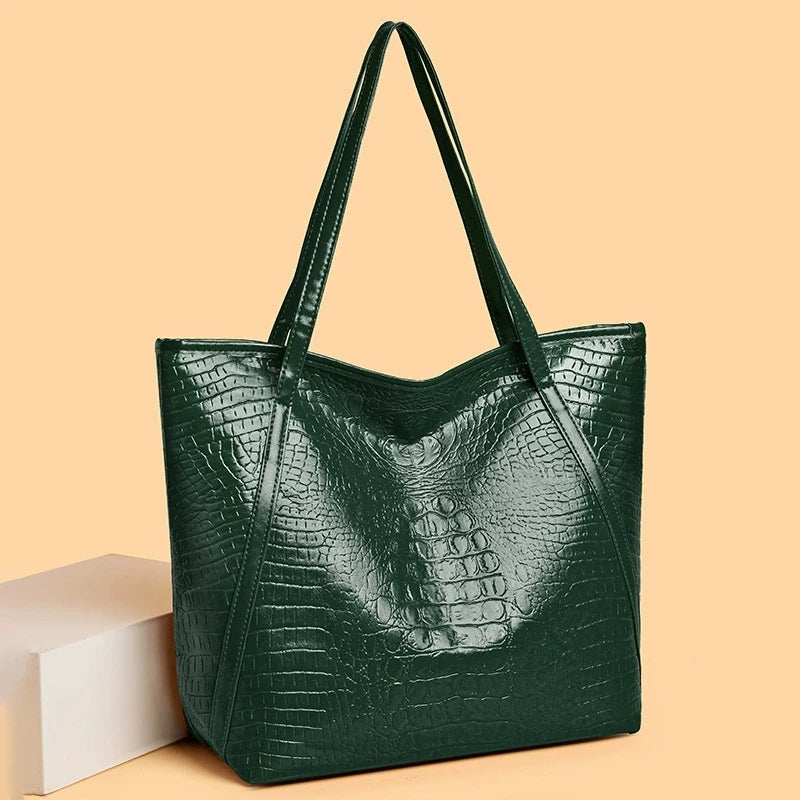 Crocodile Print PU Leather Tote Bag – Large Women's Shoulder Handbag