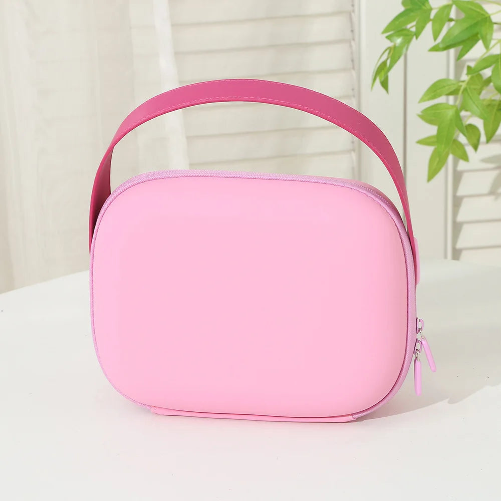 Simple Waterproof Pu Cosmetic Bag Candy Color Square Wash Storage Space Saving Handle Make Up Pouch