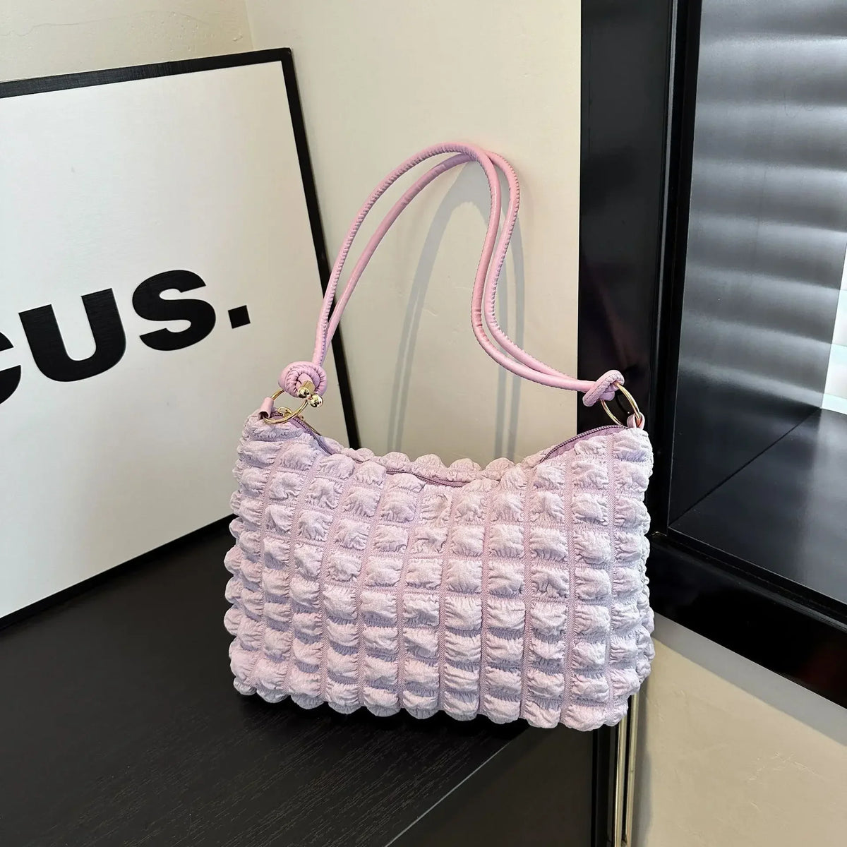 Canvas Wrinkle Bag Women Shoulder Bags Pleated Bubbles Handbags Padded Casual Underarm Quilted Tote