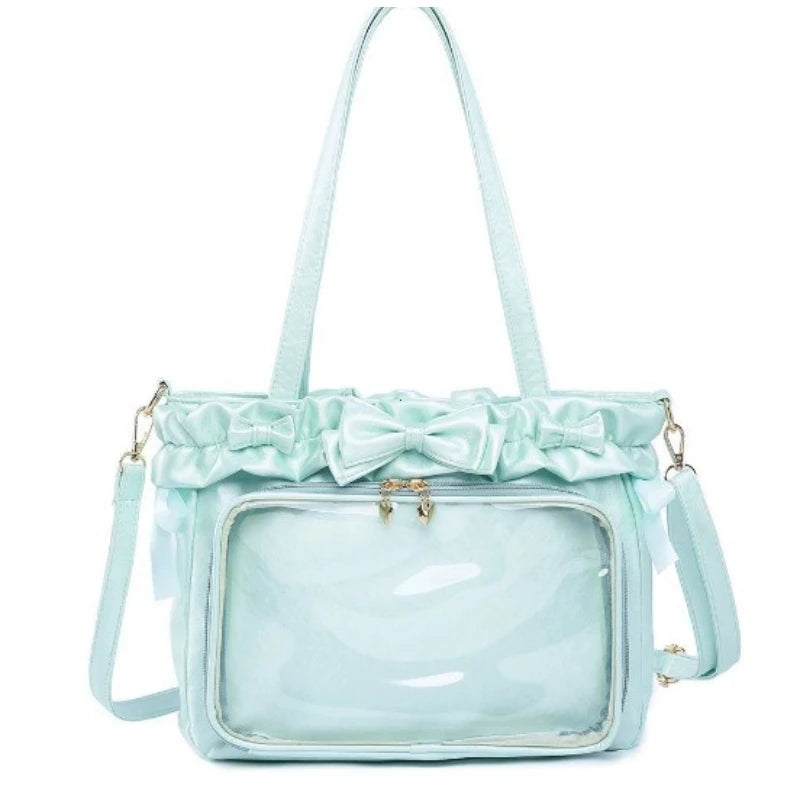 Lolita Women Ita Bags Pu Clear Window Diy Anime Badge Crossbody Shoulder Bag Subculture Ruched Jk