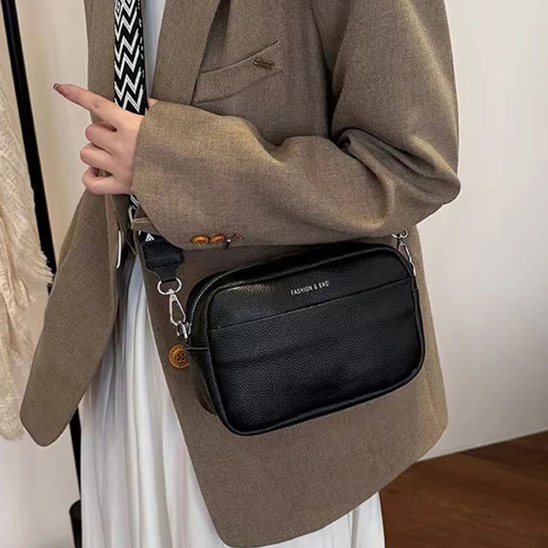 Unisex Canvas Crossbody Bag Stylish Square Camera Purse Wide Strap