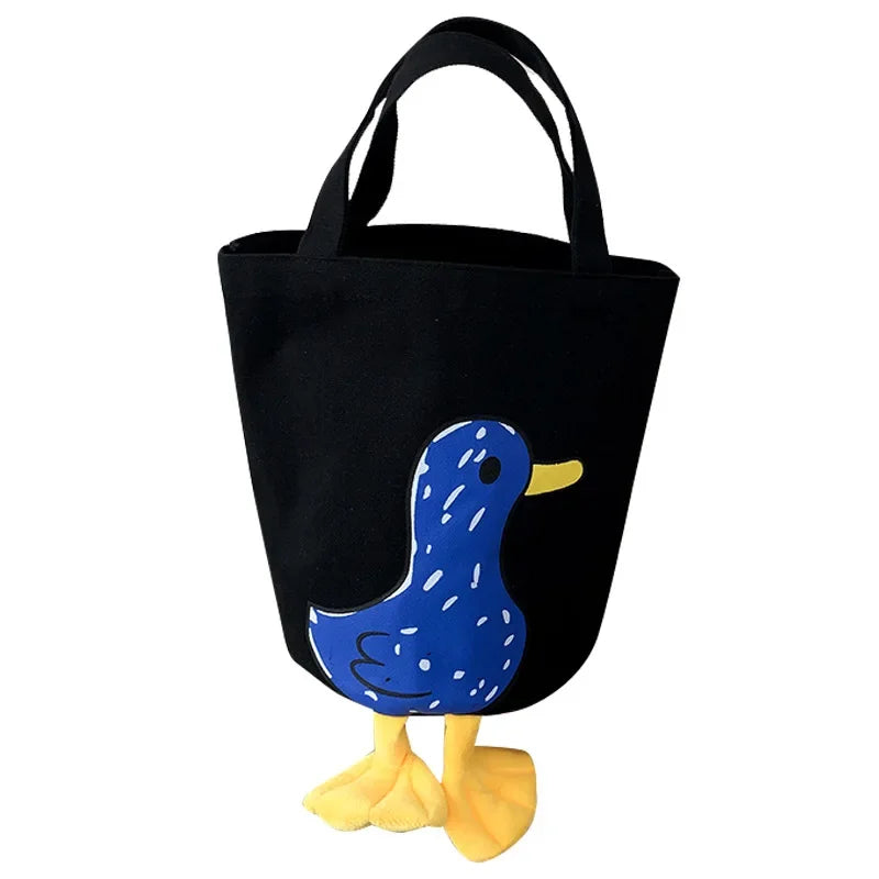 Cute Duck Canvas Tote Bag – Bucket Lunch Bag for Women, Students & Office