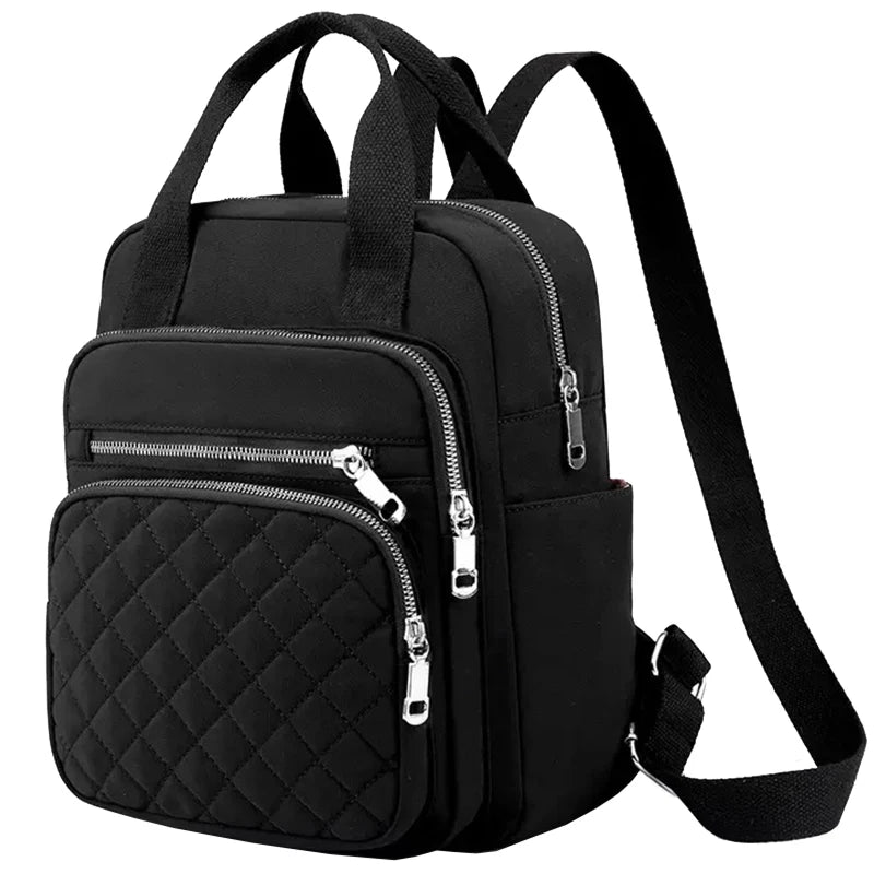 Quilted Women's Backpack – Compact Multi-Pocket Convertible Bag