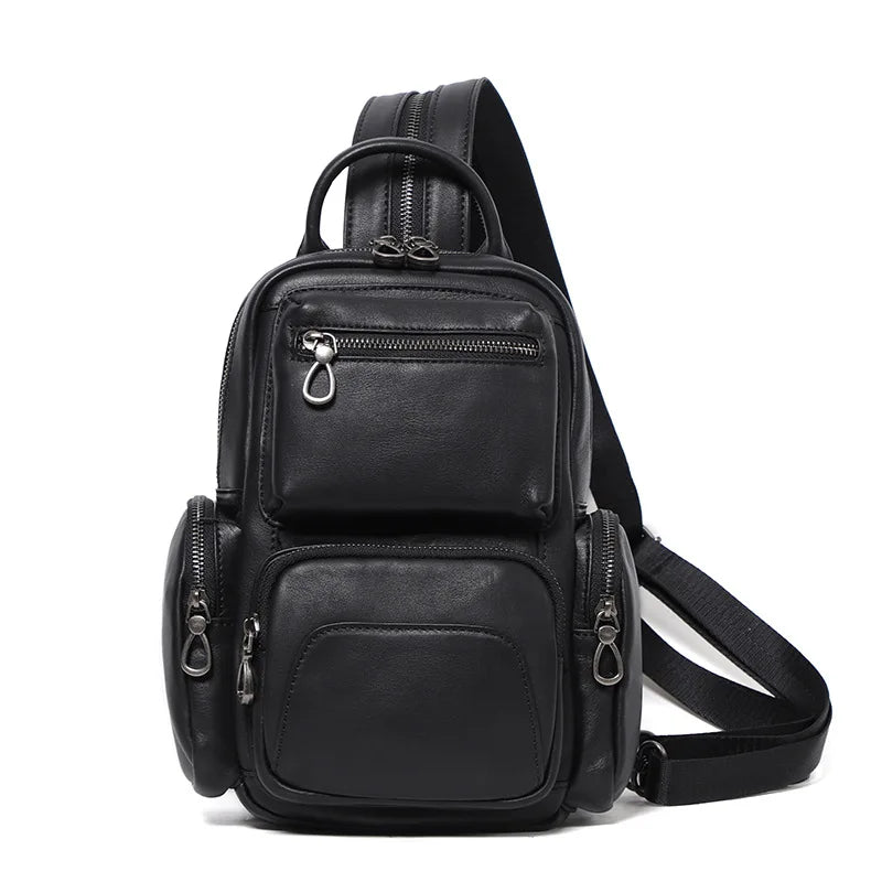 Head Layer Cowhine Man Single Shoulder Bag Multi-Function Backpack Hand Cross-Body