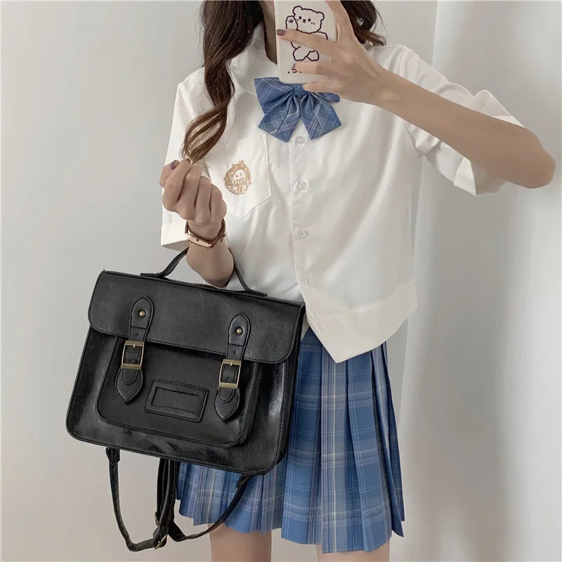 Pu Leather Flip-Top Hand-Held Messenger Bag Girls Jk Schoolbag Crossbody Commuter Bag