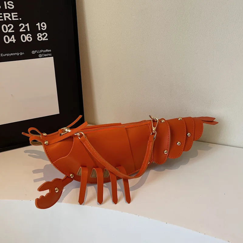 Young Girls Lobster Shape Crossbody Bag Solid Color Pu Leather Handbag Cute Creative Funny Casual