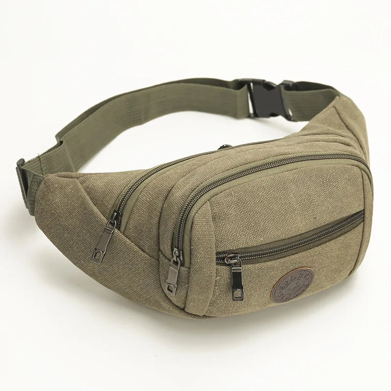 Men S Canvas Waist Bag Leisure Outdoor Sports Crossbody Multi-Function Mobile Phone Storage Cashier