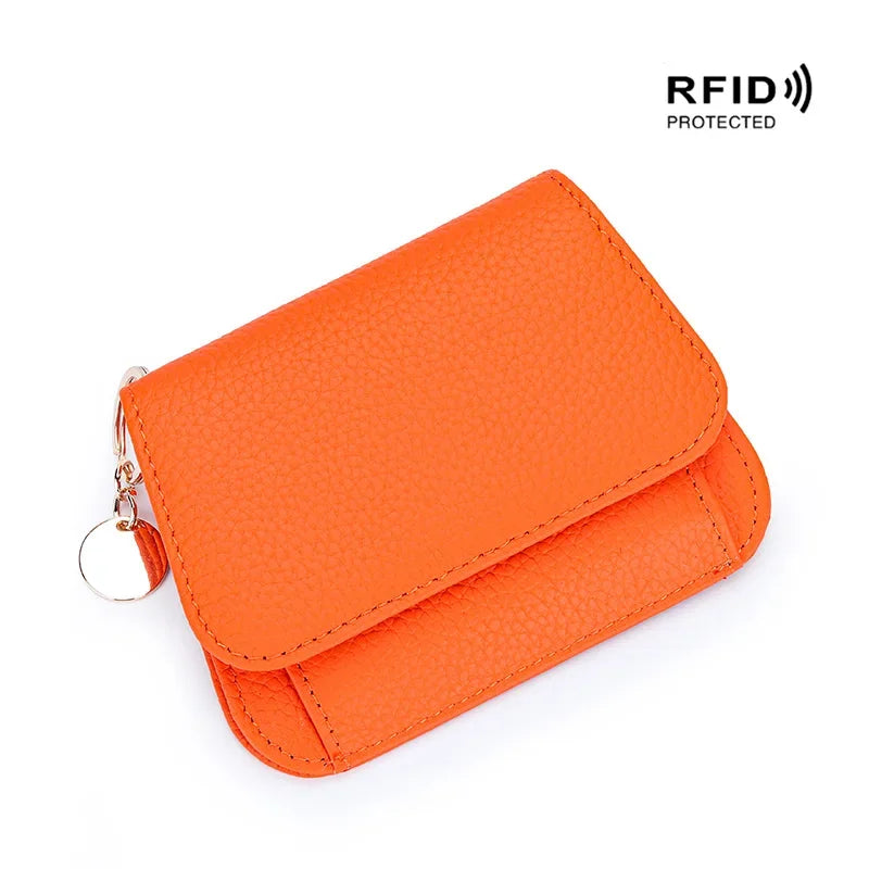 Women S Purse Leather Short Cowhide Rfid Multi-Card Bag Zipper Premium Coin