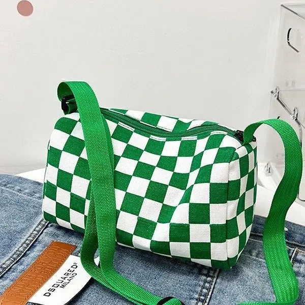 Checkered Crossbody Shoulder Bag – Large Capacity Messenger