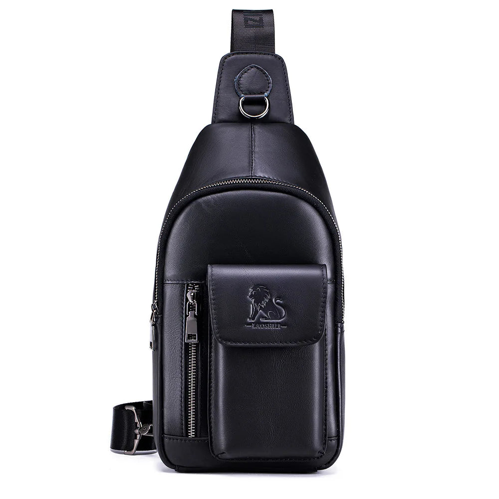 Men S Head Layer Cowhide Chest Bag Leather One Shoulder Across Inserted Mobile Phone Storage
