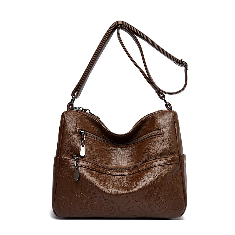 Embossed Floral Crossbody Bag for Women – Multi-Pocket
