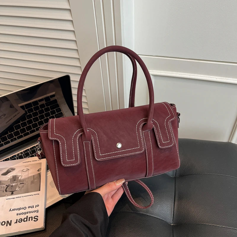 Trendy Retro Women Crossbody Bag Suede Pu Quilted Handbag Solid Color Portable Shoulder Commute