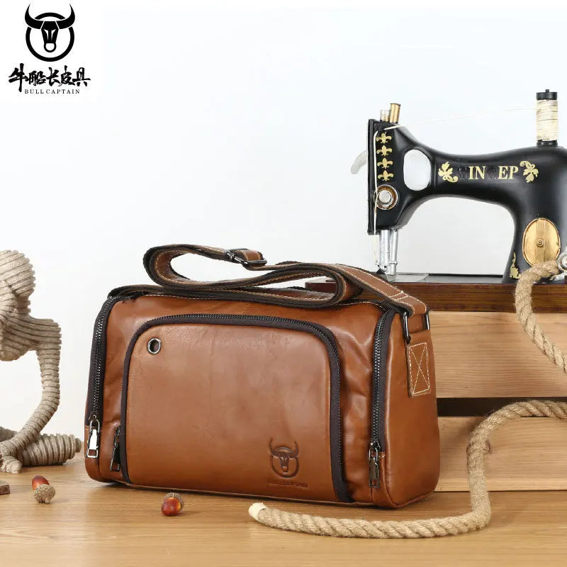 Top-Grain Cowhide Large-Capacity Single-Shoulder Crossbody Horizontal Men S Travel Retro Bag