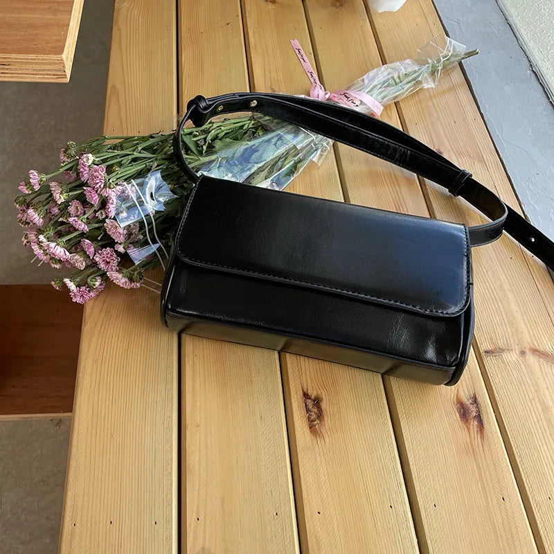 Retro Versatile Oil Wax Leather Crossbody Bag Square Women S Casual Single-Shoulder Underarm Bag