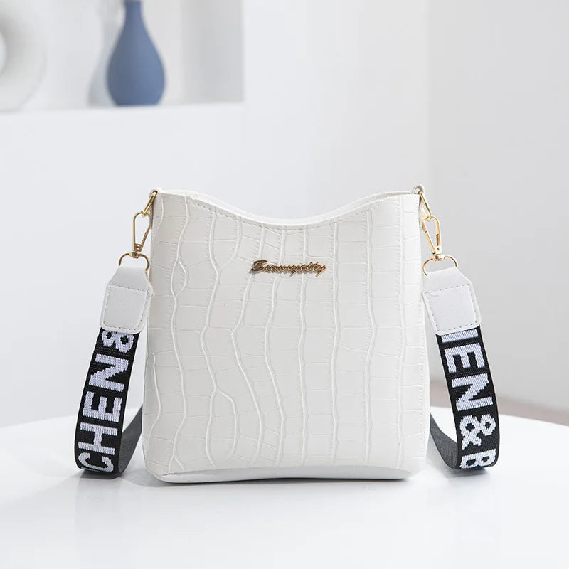 Women S Faux Crocodile Embossed Pu Leather Crossbody Bucket Bag Shoulder Letter Print Daily Travel