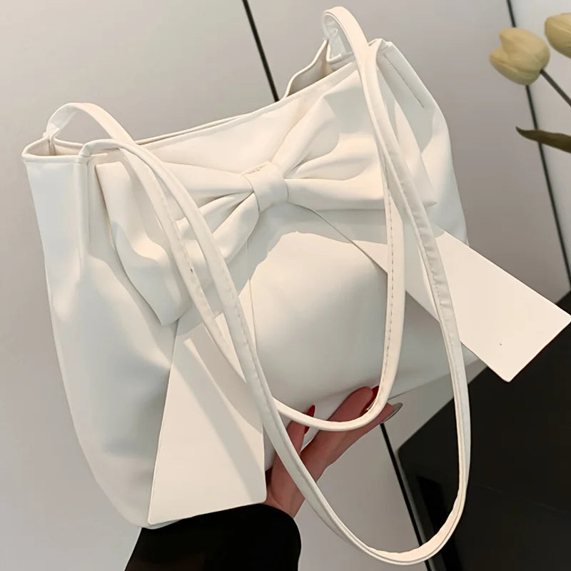 Bow Tote Bag for Women – Large Faux Leather Shoulder Handbag