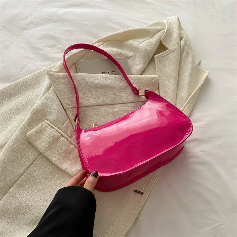 Patent Leather Shoulder Bag for Women – Glossy Underarm Purse