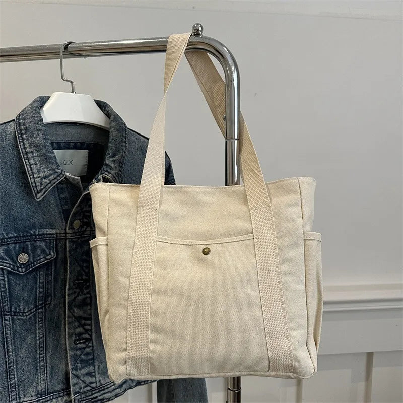 Canvas Tote Bag Multi-Pocket Shoulder Bag for Women