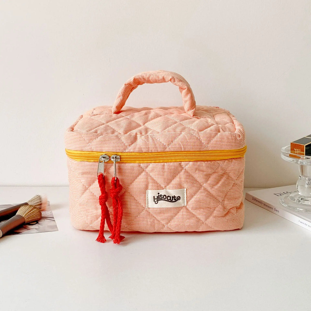 Plaid Cosmetic Bag Set Simple Style Large Capacity Portable Tools Storage Homebathroom Toiletry