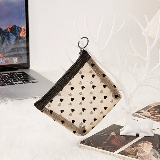 Homefish Heart Transparent Mesh Makeup Bag Multifunction Portable Women Cosmetic Storage Pouch