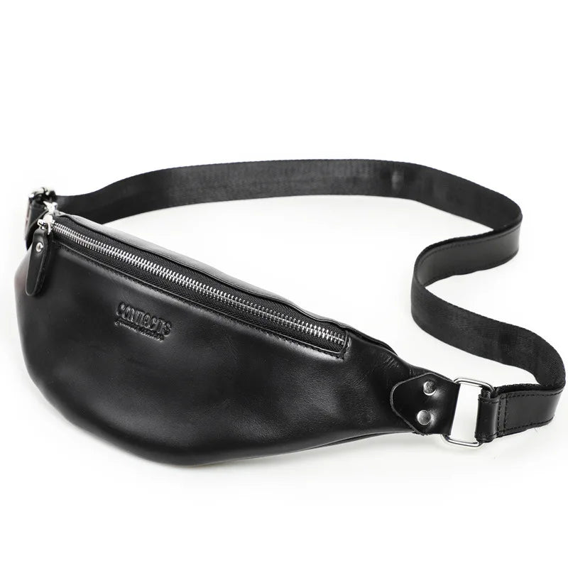 Retro Crazy Horse Cowhide Men S Waist Bag Large Capacity Mobile Phone Storage - Waterproof